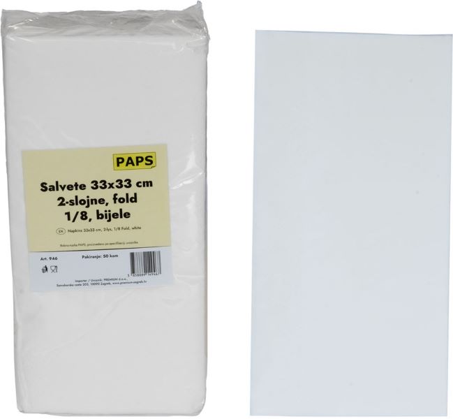 PREMIUM SERVIETE 2sl 33x33cm 50/1 1/8 BELE 946