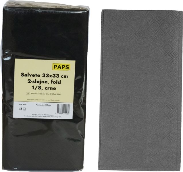 PREMIUM SERVIETE 2sl 33x33cm 50/1 1/8 ČRNE 948